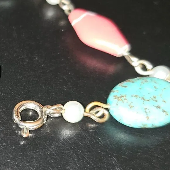 GENIUNE TURQUOISE RING, SET in SILVER and  BRACELET with FAUX STONE ACCENTS - Picture 7 of 9